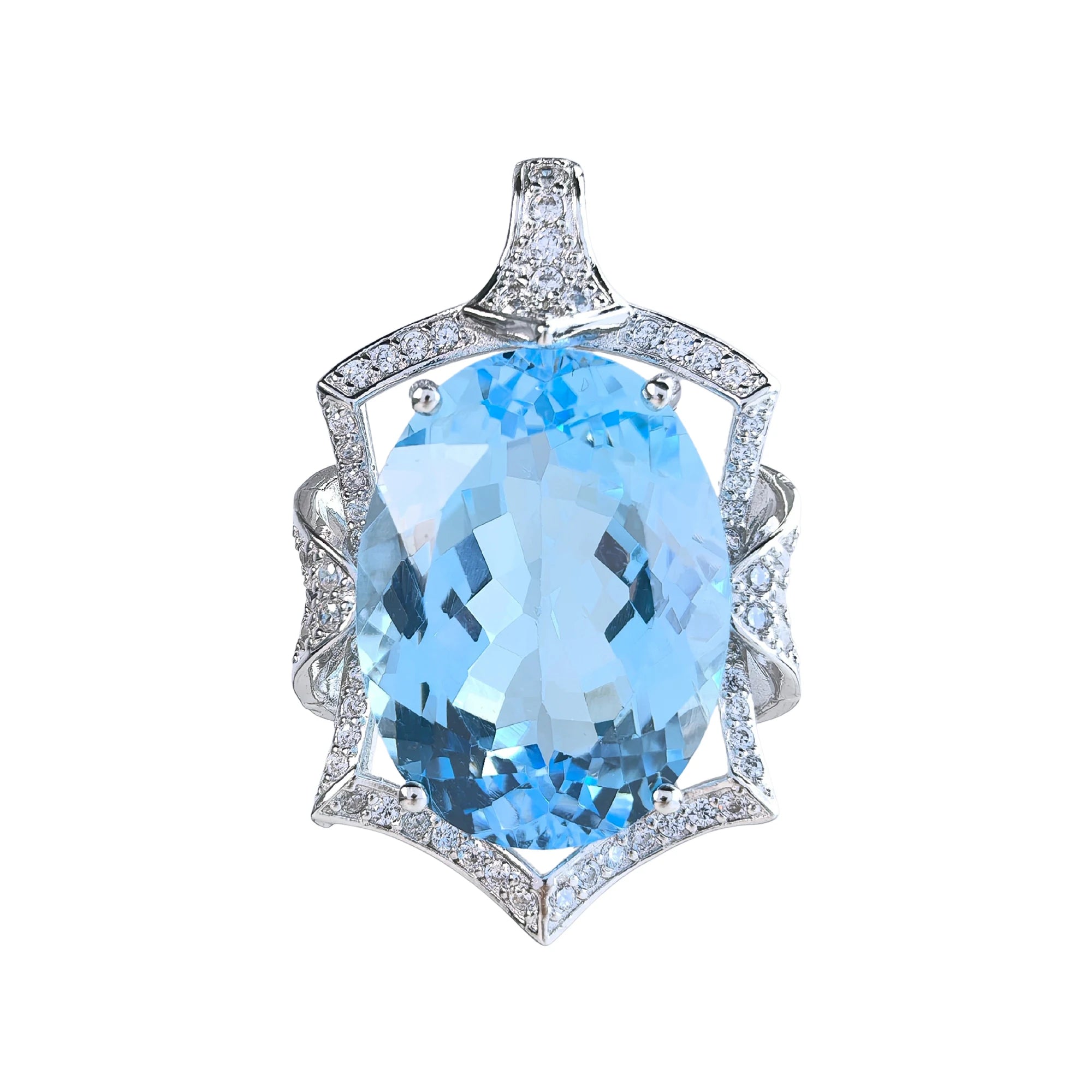 Factory Wholesale Rhodium Plated 925 Sterling Silver Oval Cut Natural Sky Blue Topaz Pendant for Women Gift Party Wear