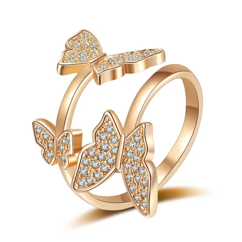Wholesale Fashion Copper Alloy Zircon Bead Paving butterfly Charm Between the Finger Ring Jewelry Women China Manufacturer