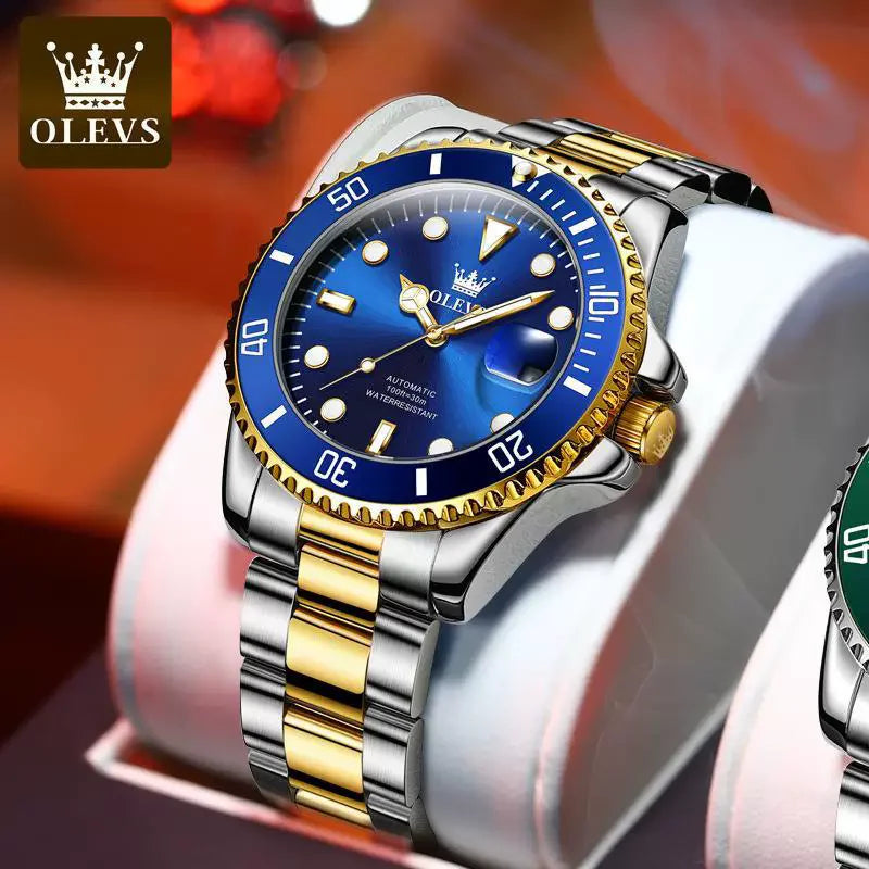 OLEVS Hot 6650 Waterproof New Men Luxury Business Mechanical Watch Round-dial Stainless Steel Watchband Calendar Luminous