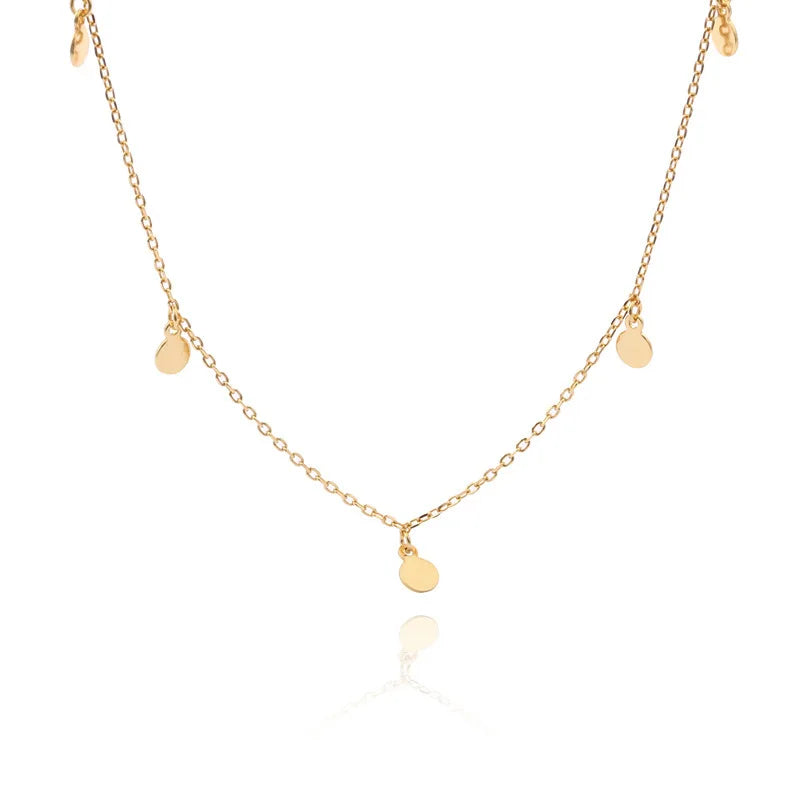 Light Luxury Sterling Silver Round Dis Necklace S925 Silver Personality 18K Gold Pendant Choker Necklace