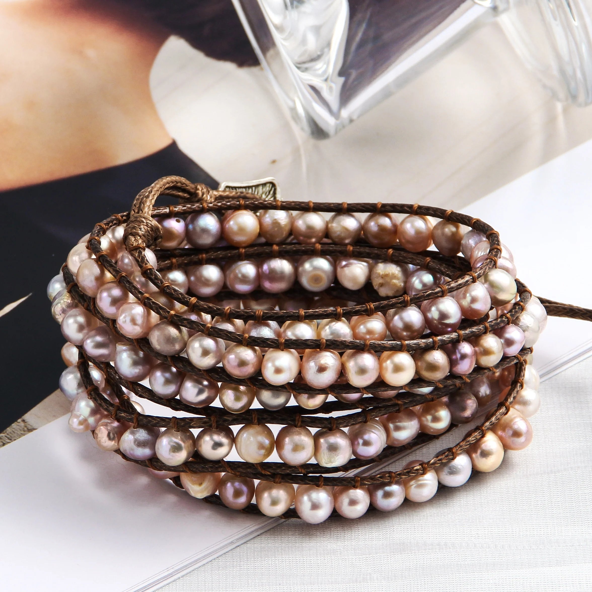 Festival Gift Fashion Bohemian Women Beaded Custom Vintage Jewelry Natural Handmade 5 Strands Freshwater Pearl Wrap Bracelets