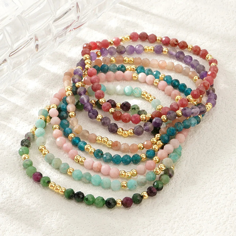 Dainty Precious Stone Jewelry Women Friendship Bracelet Stainless Steel Natural Gem Stone Healing Crystal Beaded Bracelets