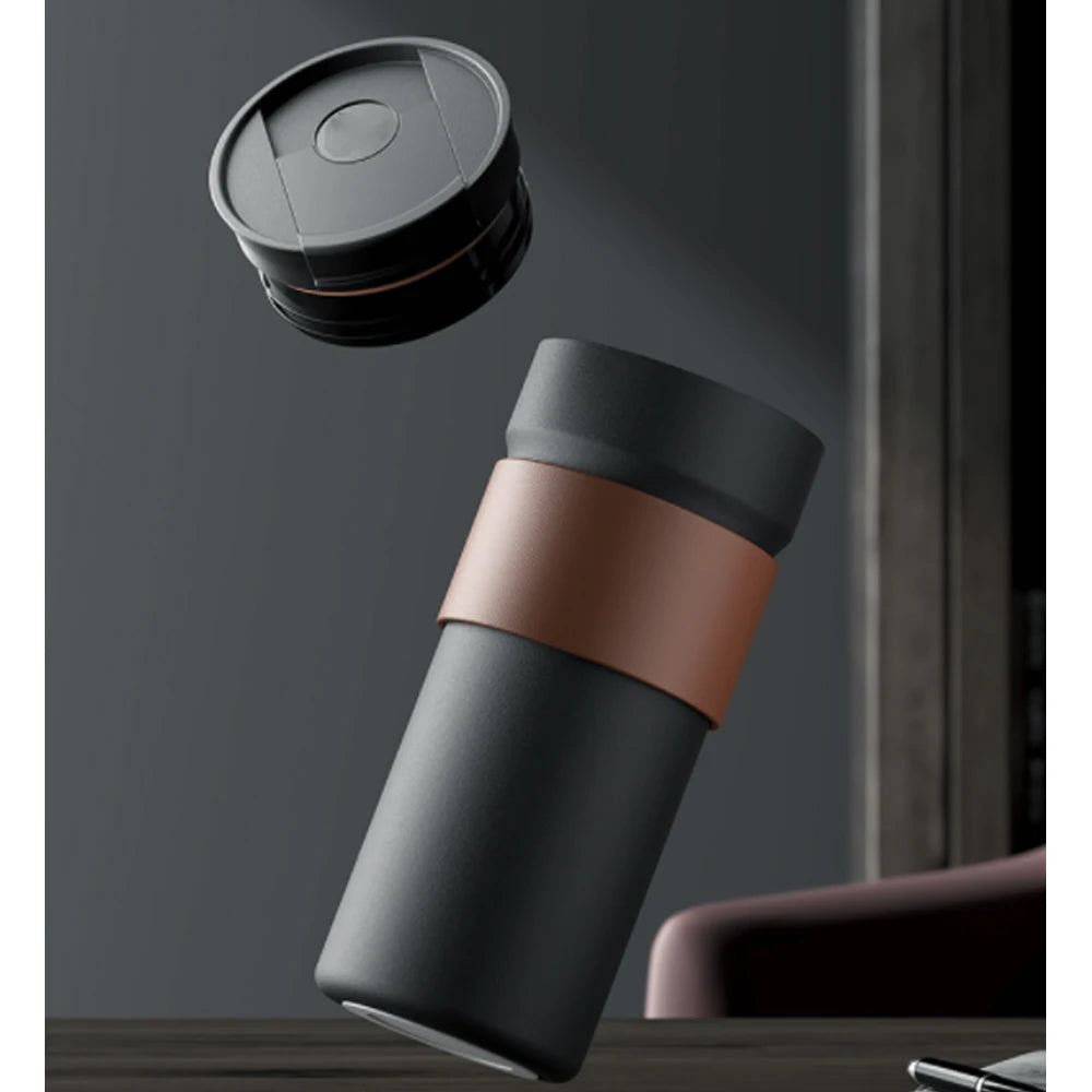 400ml Office Cup Reusable Double Wall Stainless Steel Tritan Vacuum Mug Non-Slip Case Keeps Drinks Hot/Cold 24hrs Eco-Friendly