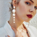 New Trendy Elegant Big Pearls String Long Dangle Stud Earrings for Women Wedding Party Gift