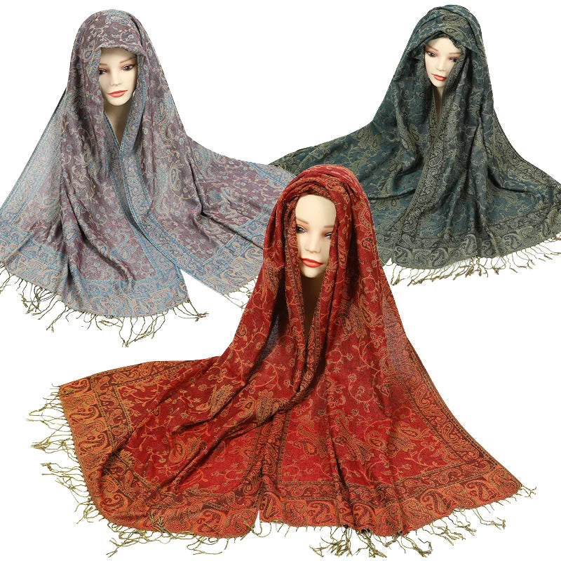 2025 Luxurious and Elegant Ladies Paisley Patterned Lightweight Floral Scarves and Floral Design Tassel Shawls Paisley Shawls