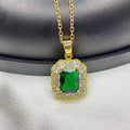 2022 New Design Bling Geometric Crystal Emerald Pendant Necklace Gold Plating Rectangle Gemstone Charm Necklace