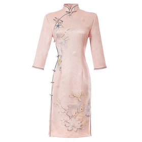 Improved Women Clothing Plus Size Dresses Elegant Vintage Retro Dress Girl Wear Short-sleeved Chinese Traditional Clothing Qipao