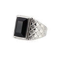 Retro Striped Gold-plated Black Gem Ring Men's Stainless Steel Personality Trend Jewelry