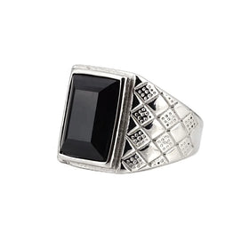 Retro Striped Gold-plated Black Gem Ring Men's Stainless Steel Personality Trend Jewelry