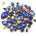 Hot Sale Popular Fashion 3D Light Blue Glass Mixed Crystal Sewing Rhinestones Golden Lace Claw for Sew-On DIY Dress 12 Facets