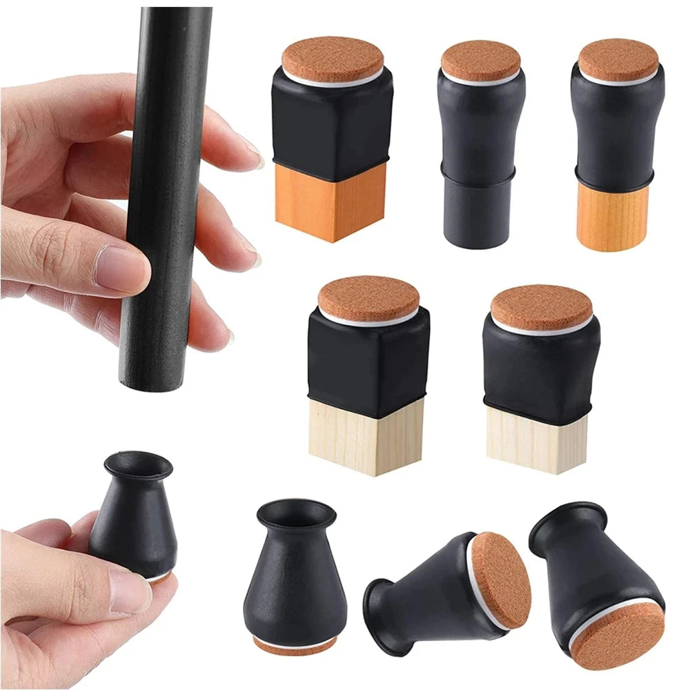 ONEQUAN 16/24/32pcs Chair Leg Protective Covers Silicone Floor Protector Rubber Chair Leg Covers with EVA