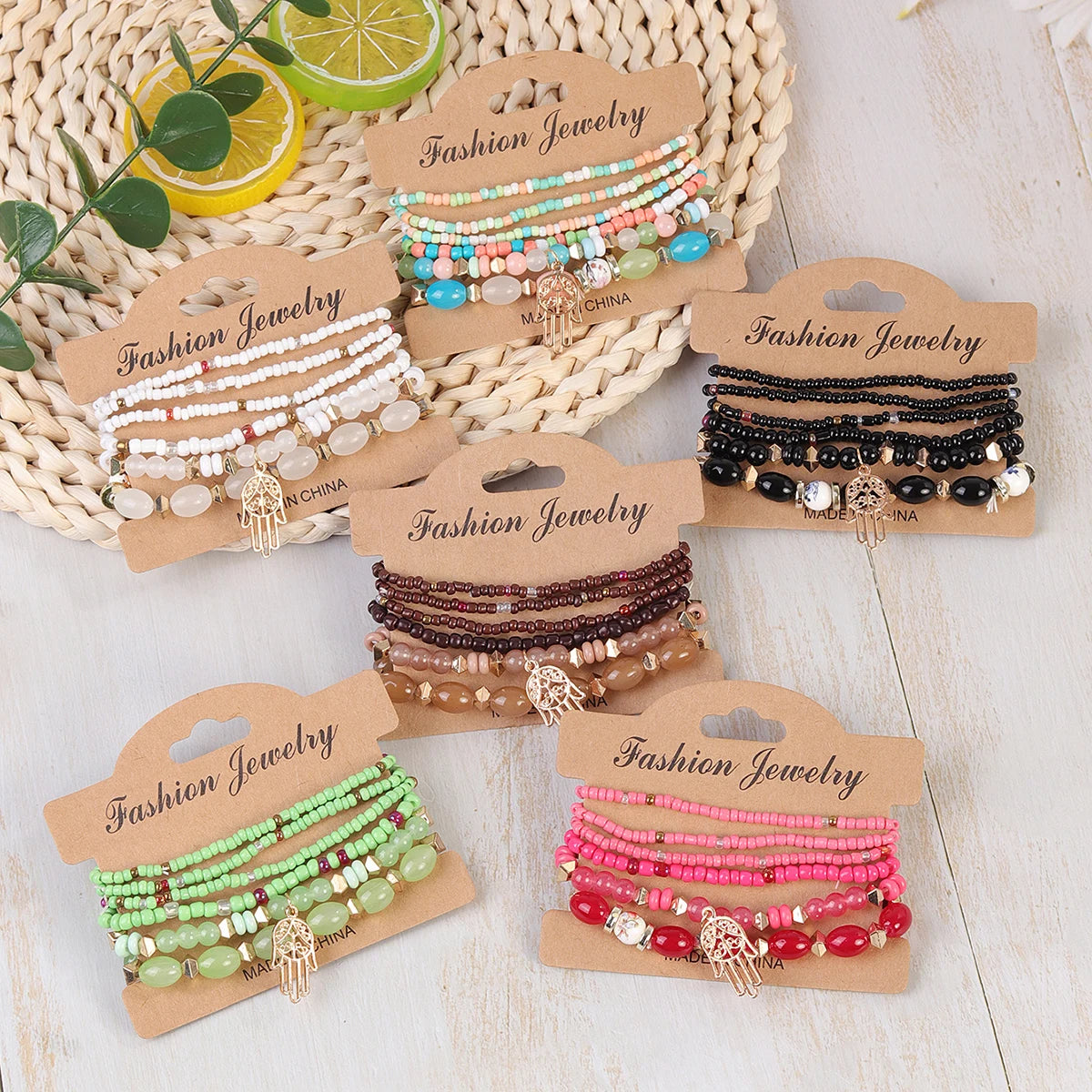 2025 Best Selling Bohemian Ethnic Style Rice Bead Jewelry Ceramic Beads Palm Pendant Vintage  Bracelet