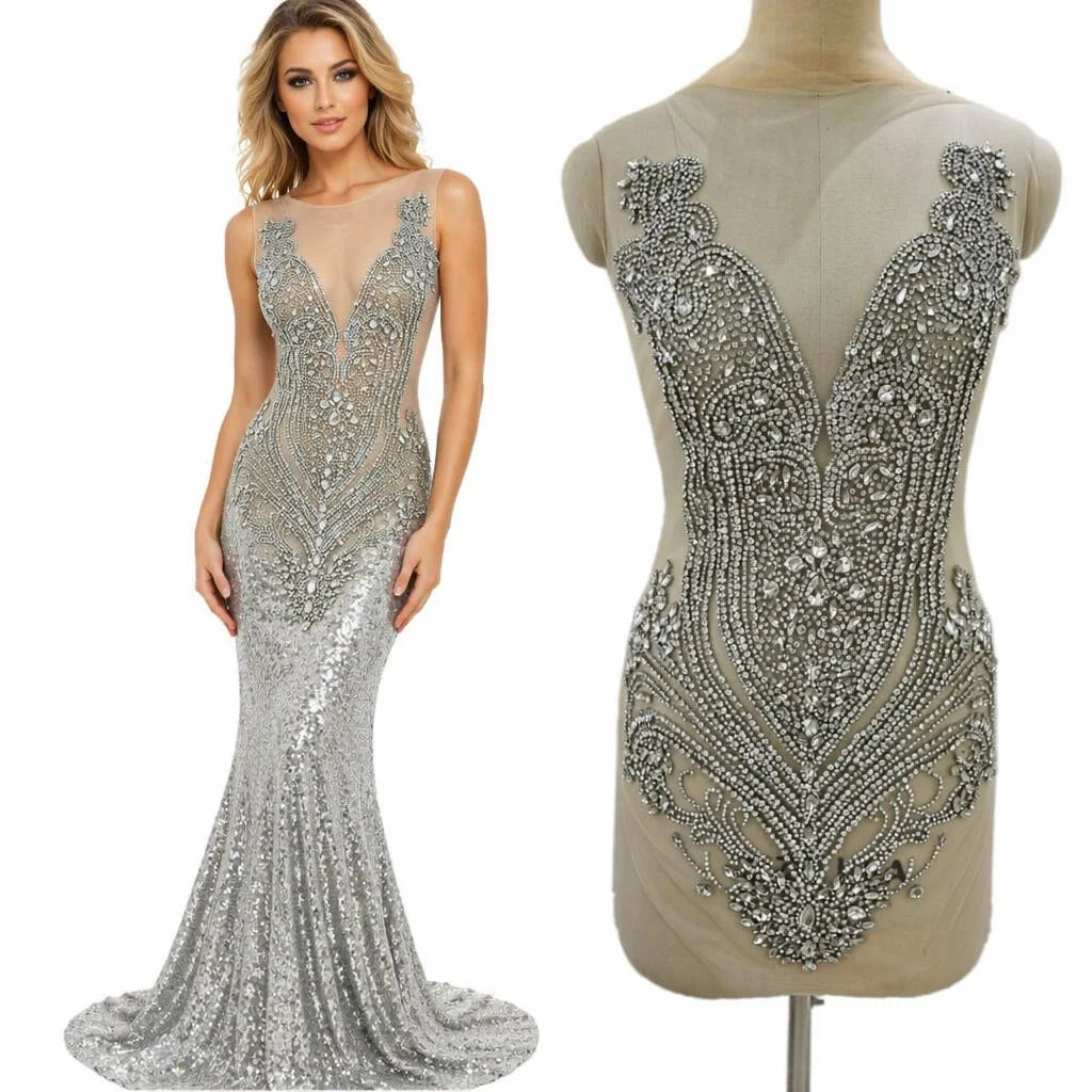 WDP-661 Keering Newest Design Rhinestone Luxury Patch for Dresses Best Women Wear Gown Applique