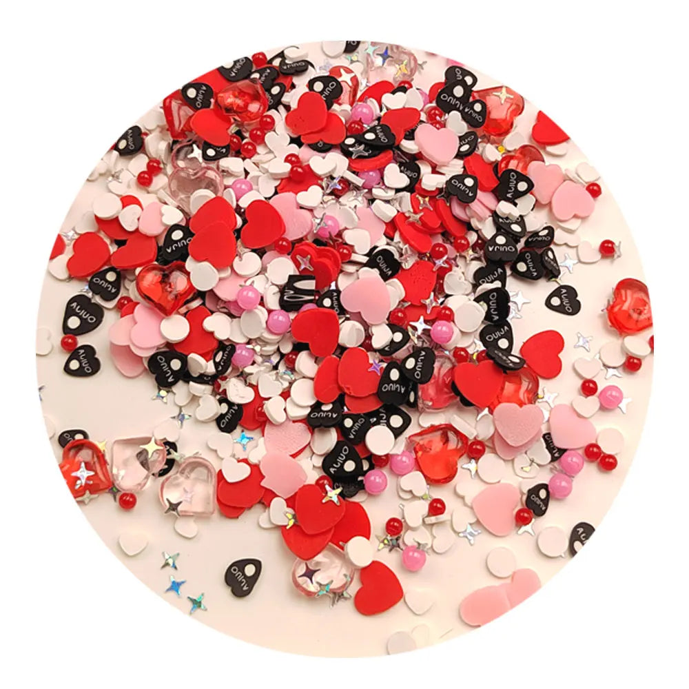 New Mix Valentine's Day Polymer Clay Slices with Star Glitter Lovely DIY Confetti Heart and Sprinkles Design