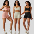 Women's Seamless High-Elastic Fitness Yoga Shorts Spandex/Nylon Quick Dry Breathable Solid Color Beauty Back Gym Sportswear Set