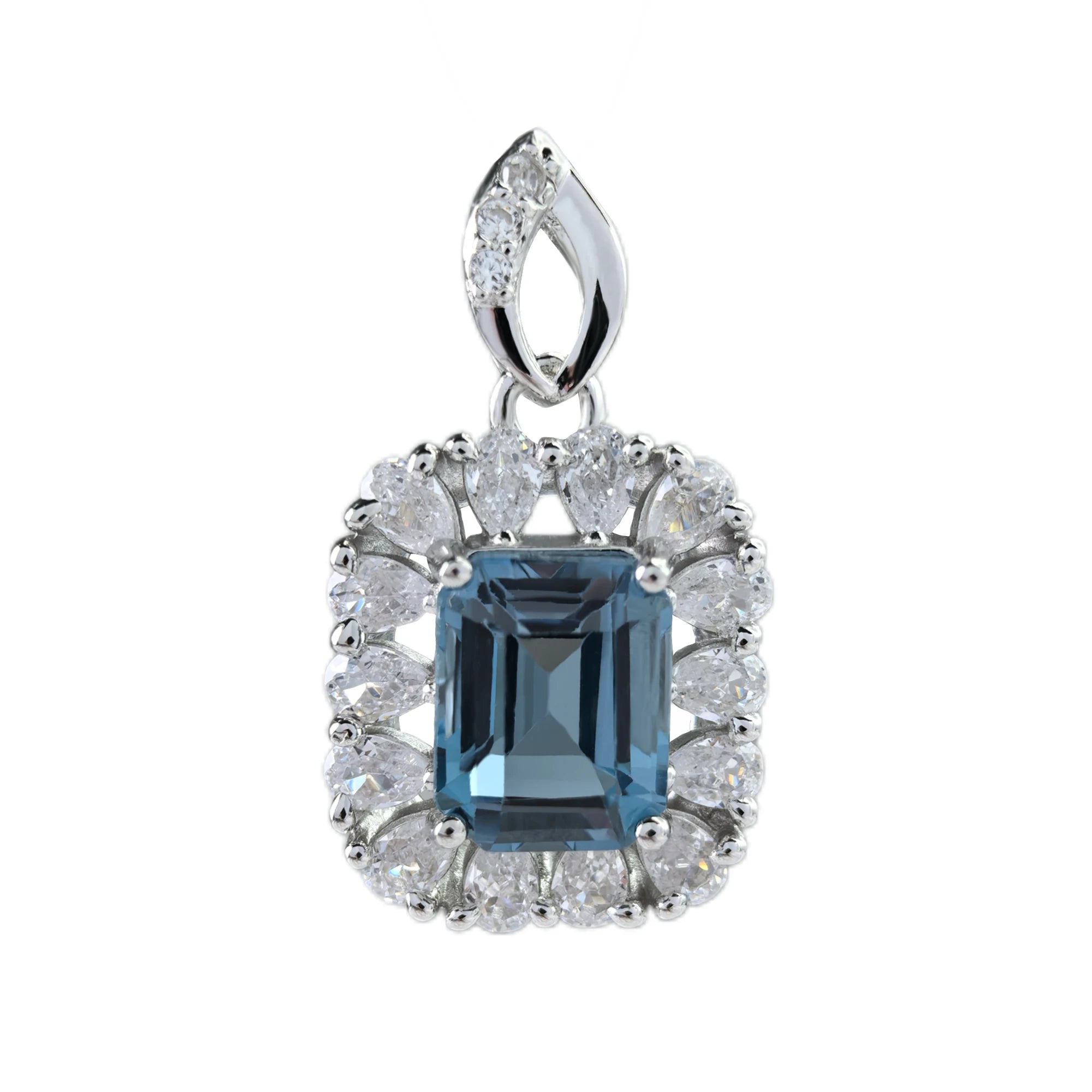 Dazzling 925 Sterling Silver London Blue Topaz Pendant Rhodium Plated Emerald Cut Diamond Perfect Anniversary Gift for Women