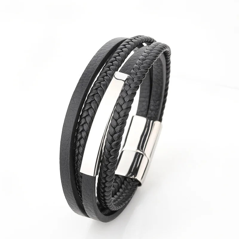 Multilayer Classic Leather Bracelet Stainless Steel Copper Tube Bracelet For Men