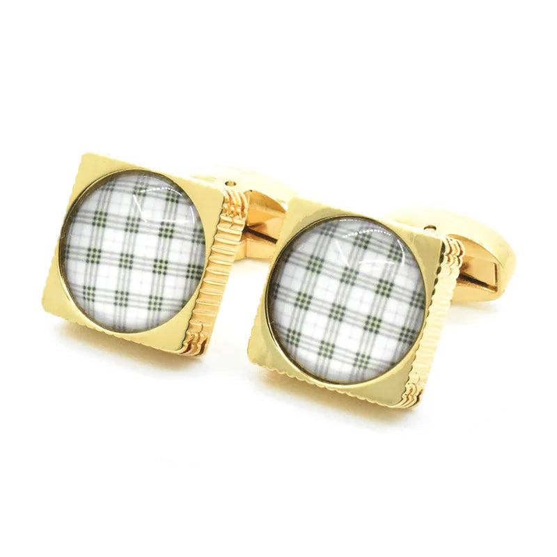 Wholesale Latticed Stone Cufflinks Premium Custom Mens Suit Shirt Tie Clip Trendy Fashion Accessory for Wedding Tuxedo