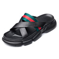 New Slip-Resistant Anti-Odor Trendy Beach Sandals Men's Genuine Leather Thick-Soled Outdoor Casual Flip Flops Cowhide Slippers
