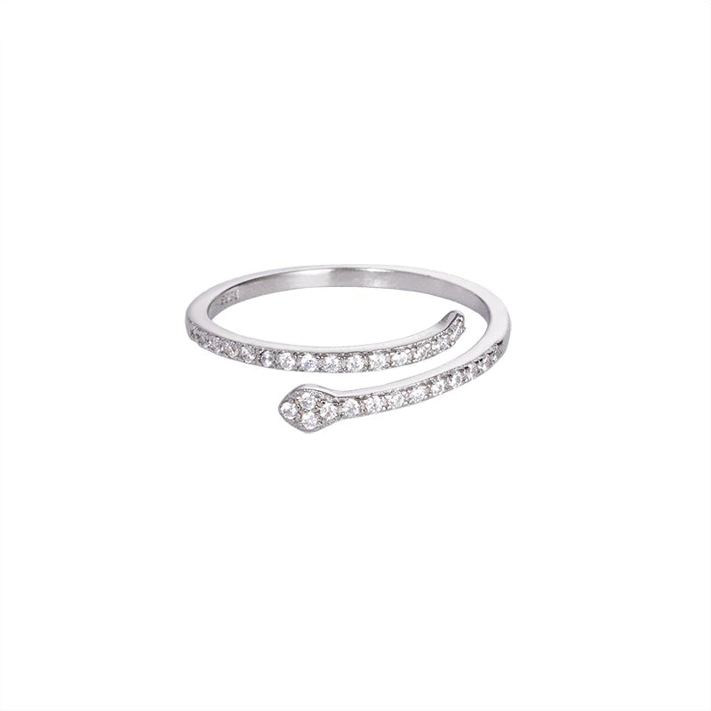 925 Sterling Silver CZ Zircon Snake Adjustable Rings Women