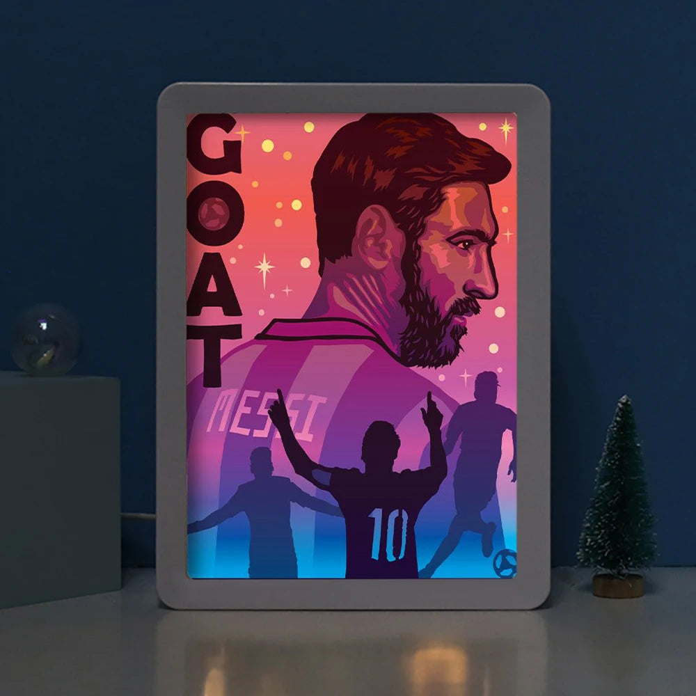 Messi Paper Carving Lamp Superstar Photos Customized Paper Art Lighting Box Laser Carving Night Light with Gift Box