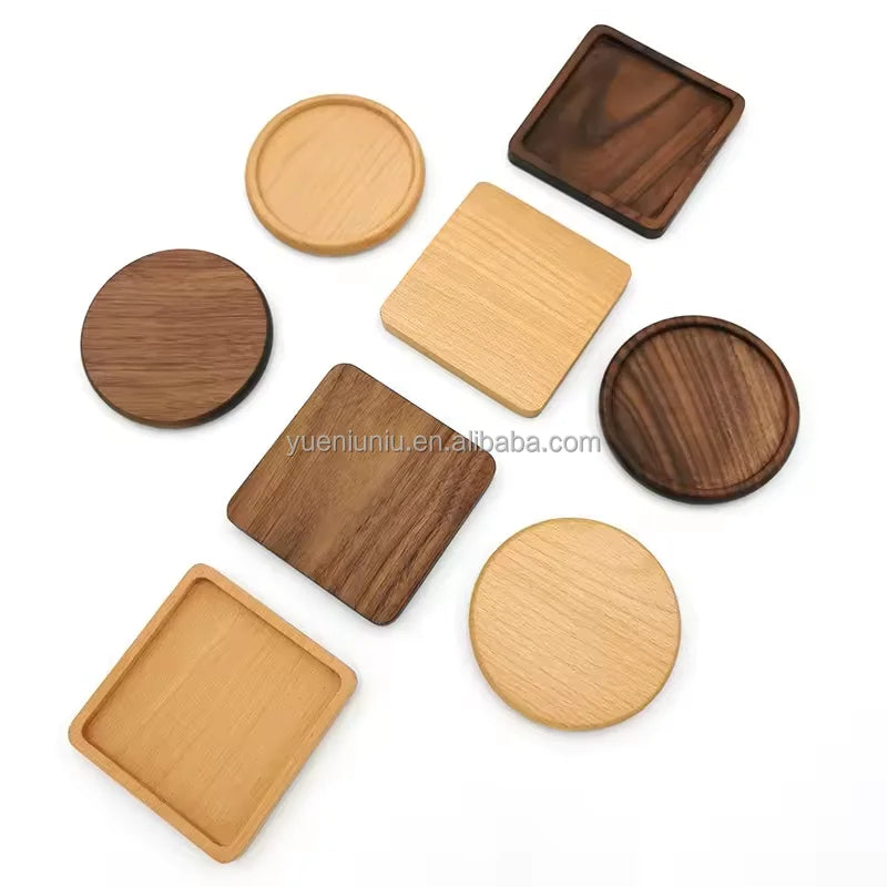 Wholesale Sublimation Blank Bulk Round square Wooden Beech Walnut Wood Coasters