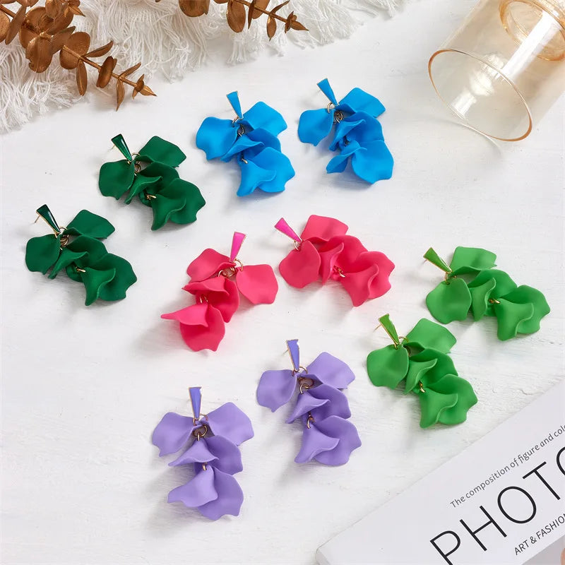 Candy Color Women Leaf Floral Petal Dangle Earrings Fashion Wholesale Long Acrylic Flower Drop Earrings