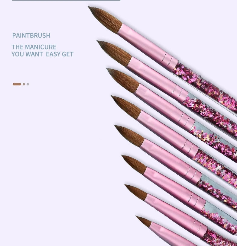 Boutique Oil-Filled Pink Crystal Sculpted Nail Kolinsky Hair Brushes New Liners for Nails