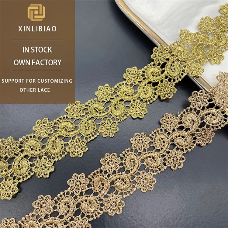 Polyester Lace Water Soluble Lolita Clothing Sewing Lace Accessories Embroidery Hollowed-out Golden Lace Decoration Lace Bags