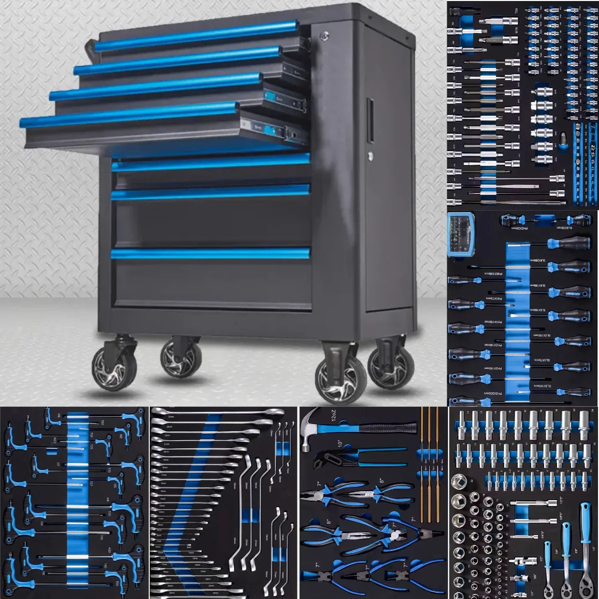 Lockable Seven-Drawer Auto Repair Tool Cabinet Red 310pcs Tool Sets Steel & Iron for Workshop & Garage Storage OEM OBM Supported