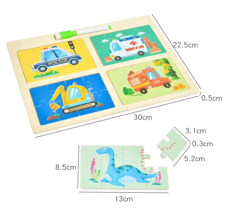 Multifunction 4 in 1 Drawing Jigsaw Puzzle Smart Game Early Educational Wooden Darwing Board Themes Puzzle for Kids Boys Girls