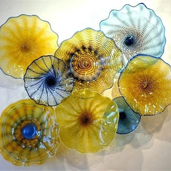 Newest Flower Design Plate Wall Art Living Room Murano Glass Minimalist Home Decorative Wall Panels