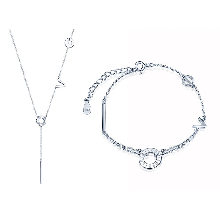 Fashion Y Necklace Bracelet Set 925 Starling Silver Jewellery Sets