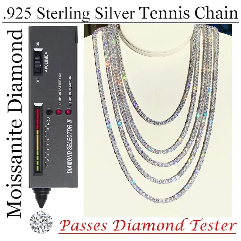 Fine Jewelry Hip Hop 925 Sterling Silver VVS Moissanite Diamond Cluster Iced Out Tennis Chain Bracelet Necklace 4MM 5MM Custom