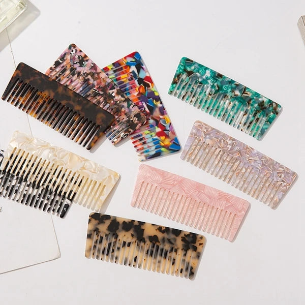 DIY Factory Wholesale Custom Logo 4 mm Korean Women Girls Wide Tooth Hair Cellulose Acetate Hair Comb