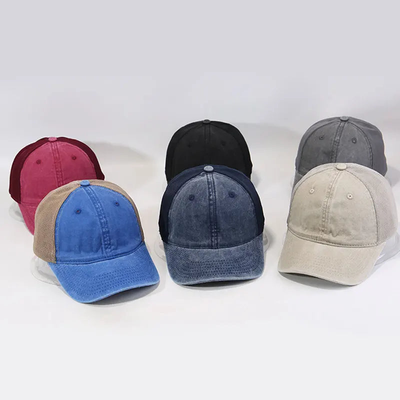 Fashion Baseball Cap Wash Distressed Dad Hat Solid Mesh Shade Summer Vintage Cap for Men Women