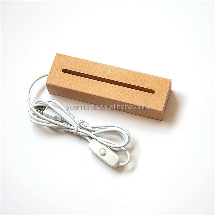 Hot Selling USB Rechargeable 3D LED Night Light Warm Wood Lamp with Switch for Bed Room and Living Room