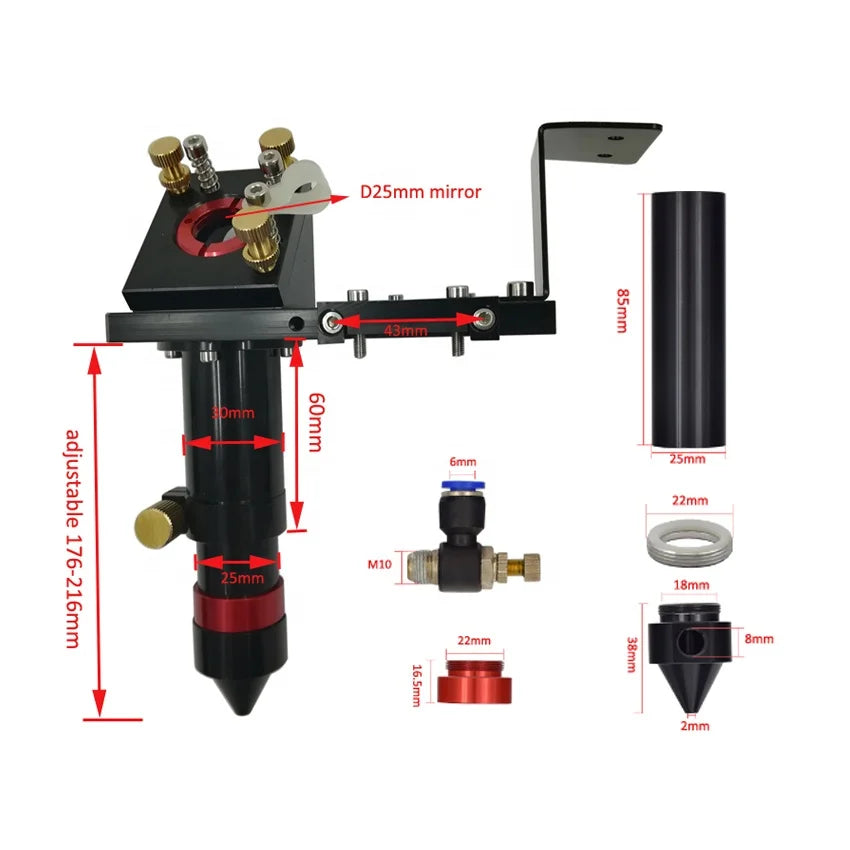 CO2 Laser Machine Parts Set Laser Head First & Second Mount 25mm Mirror 20mm Lens 1064nm FL 50.8mm/63.5mm