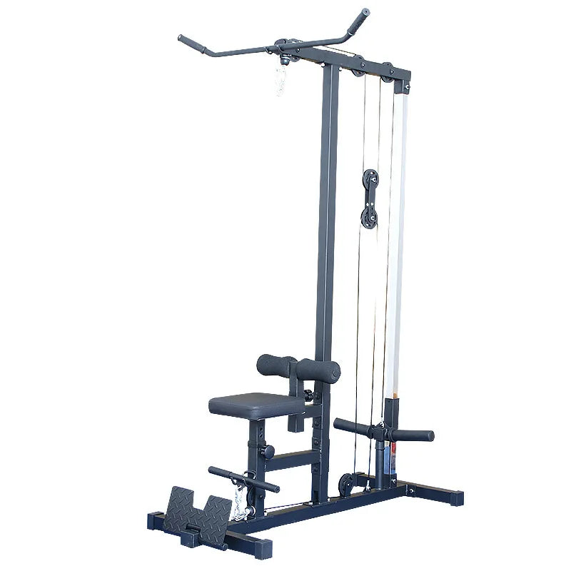 Stationary Lat Pulldown Machine with Extra Pulley for Seated Rows and Strap for Weighted Ab Crunches Lat Pulldown Machine