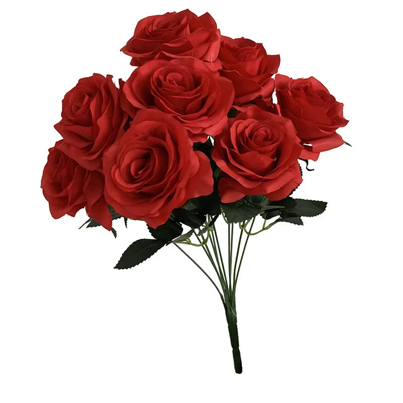 Wholesale customized 7 heads silk rose bunch artificial flowers rose bouquet for wedding decor