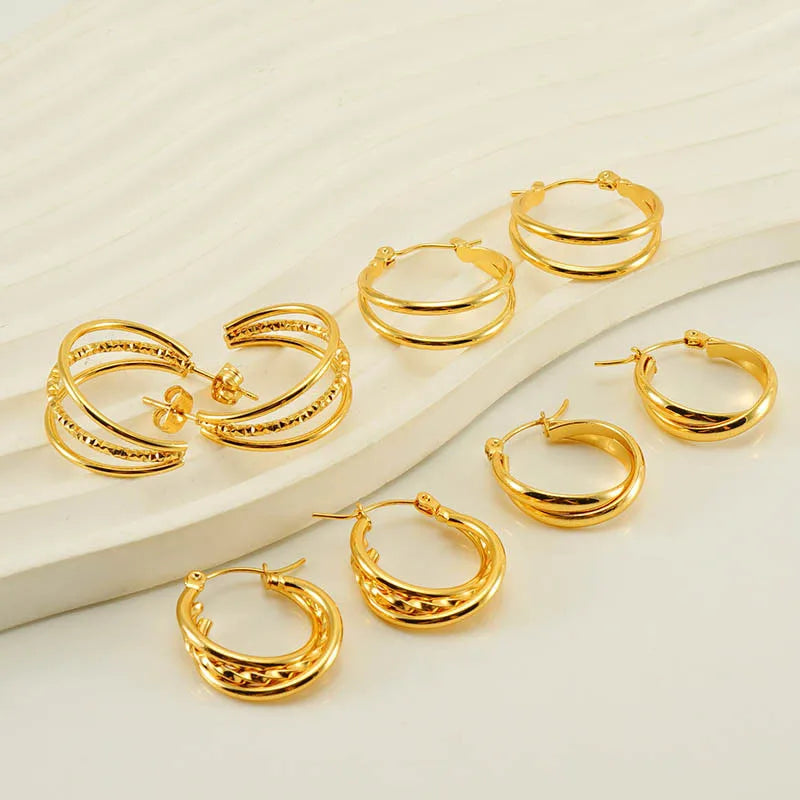 Minimalist New Design Stainless Steel Gold Plated Geometric Multi-layer C Shaped Hoop Earrings Factory Wholesale Bulk