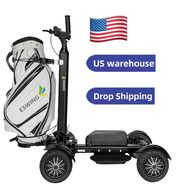 US Stock Single Seat Electric Golf Trolley 4 Wheels Motorized Mini Electric Golf Cart Aluminium 2400W Lithium Battery 36 Holes MegaBDM