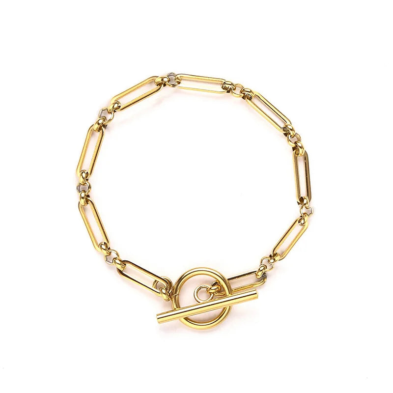 New Arrival Trendy Ot Clasp Lock Unique Stainless Steel Silver Gold Plated Non-Tarnish Link Chain Bracelets Women Micro Insert