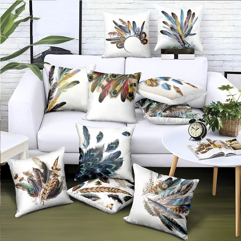 Amity Modern Plume Pillow Case European Printed Feather Throw Pillow Cover Home Decor Printing Cushion Cover for Sofa Hotel