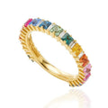 925 Sterling Silver 18k Gold Vermeil Jewelry Eternity Zircon rainbow baguette Wedding Ring