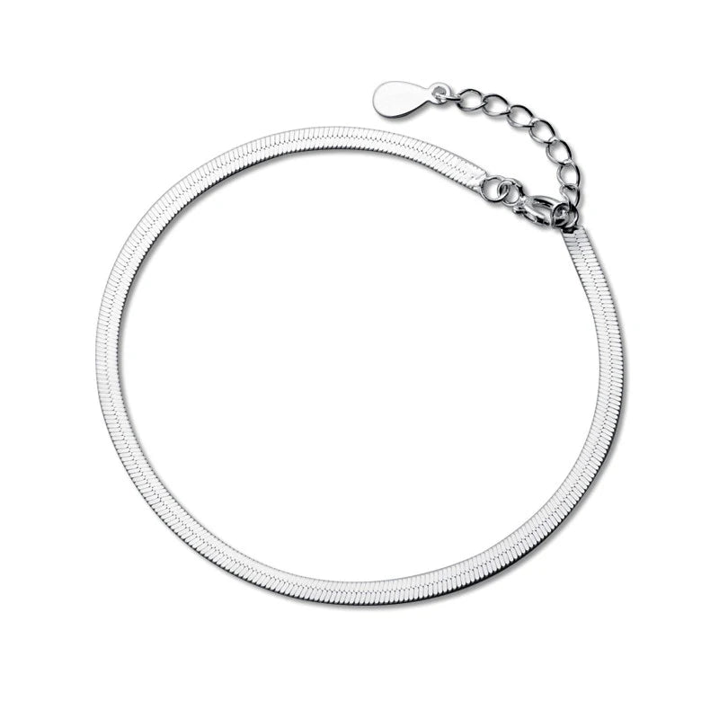 Snake Chain Bracelet Sterling Silver 925 Flat Snake Chain Bracelet Flat Herringbone