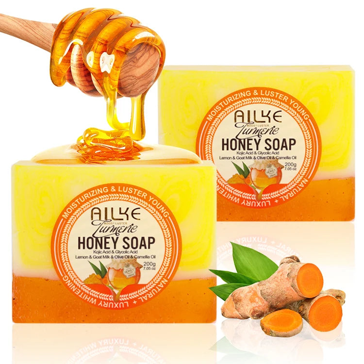 AILKE Organic Honey Soap Luster Young Beauty Anti Stain Moisturizing Natural Turmeric Whitening Handmade Soap for Glowing Skin