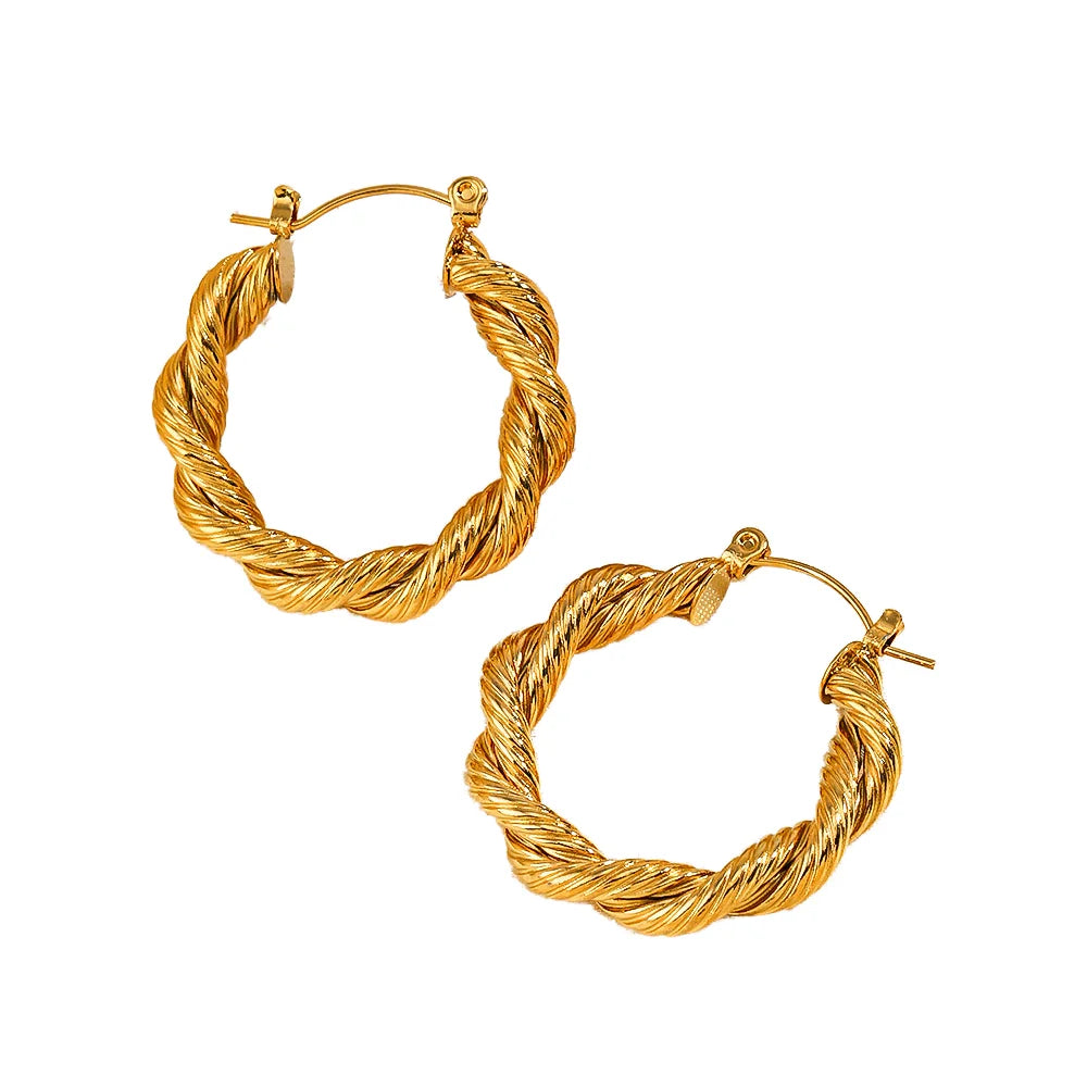 Shescity Minimalist 18K Gold Plated Stainless Steel Hoop Earrings INS Style Personality Mahua Women Drop Earrings for Daily