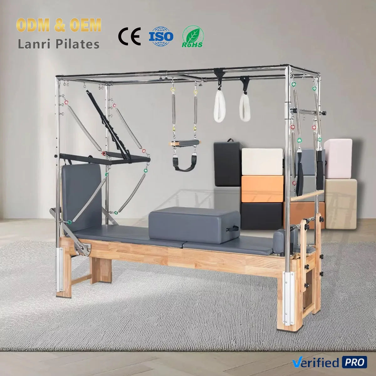 Commercial Oak Cadillac 3-in-1 Pilates Reformer Customized Leather Adjustable for Body Pilates Training