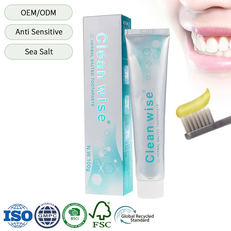 Custom Private Label Fluoride Free Bleeding Gums Sensitive Teeth Whitening Herbal Salt Toothpaste Manufacturer